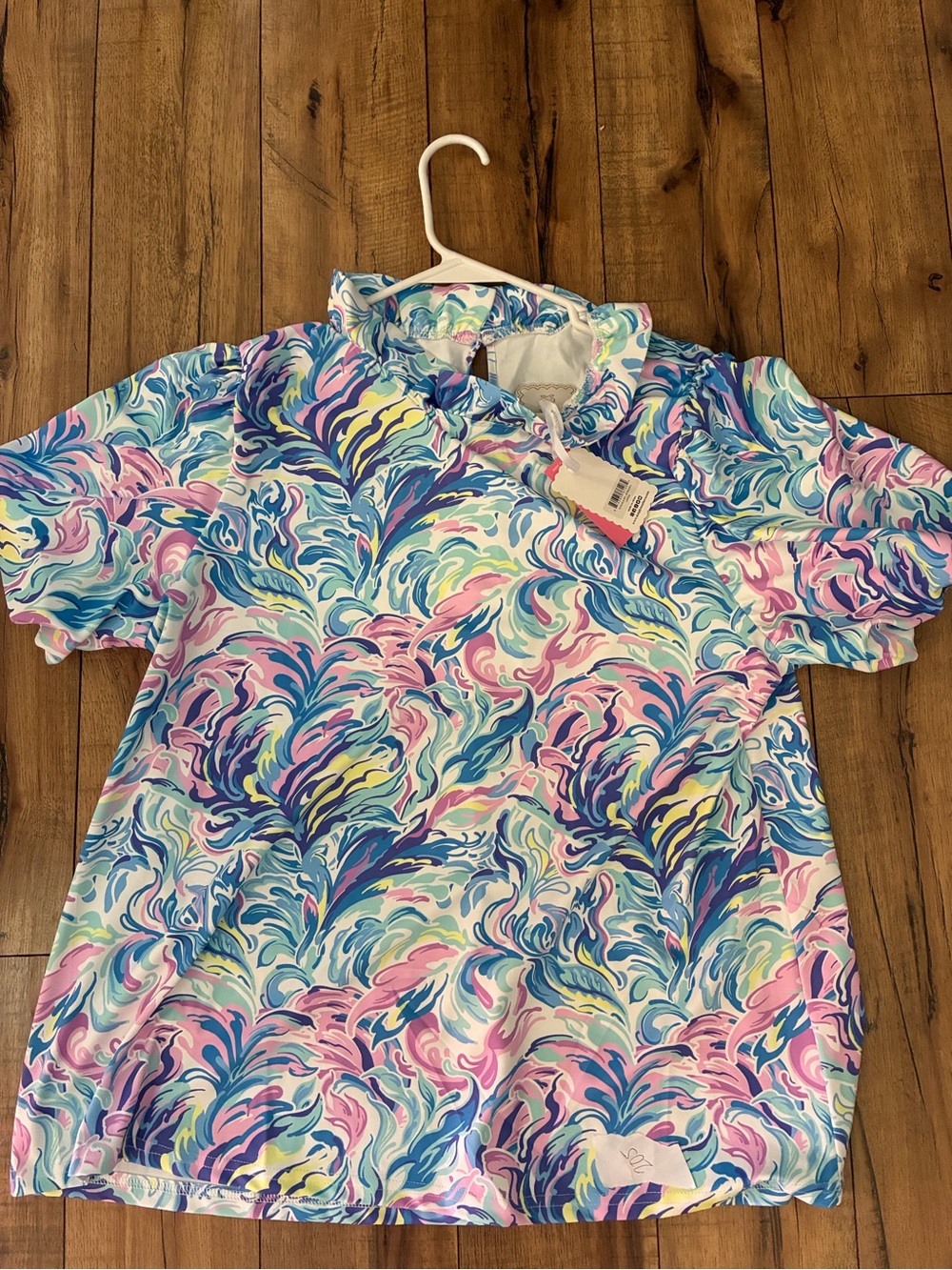 Women’s silky simply southern Colorful Swirl Print Short Sleeve Top size large